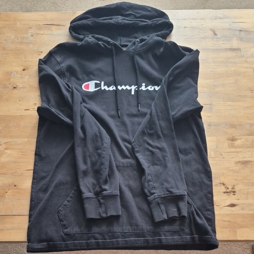 Champion Black Long Sleeve Hoodie with Logo